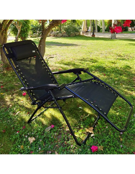 Cadeira de jardim dobrável preta de gravidade zero 2 posições
