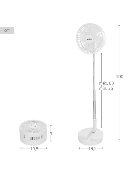 Ventilador inalámbrico de pie plegable 4 velocidades con USB