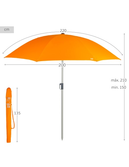 Guarda-sol de praia 8 varetas 220 cm laranja com cabide