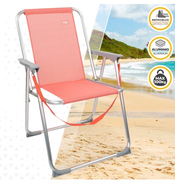 Cadeira de praia alta fixa 45x45x75 cm coral 2
