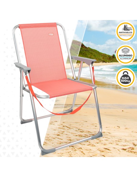Cadeira de praia alta fixa 45x45x75 cm coral