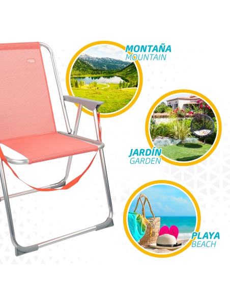 Cadeira de praia alta fixa 45x45x75 cm coral