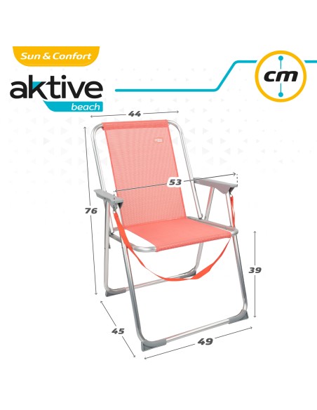 Cadeira de praia alta fixa 45x45x75 cm coral