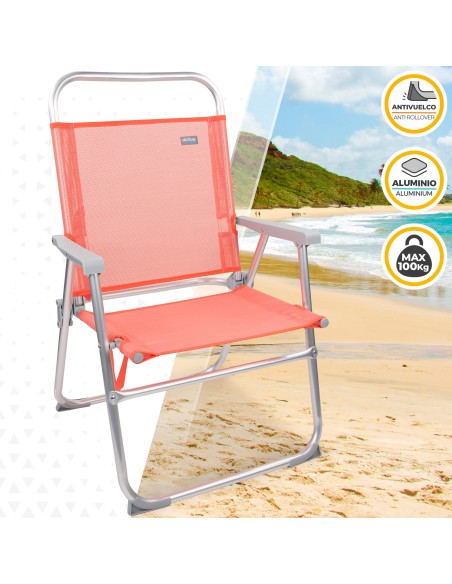 Cadeira de praia alta fixa 48x50x88 cm coral