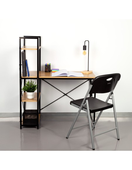 Max Home Escrita com prateleiras de madeira e aço 100x52x120 cm