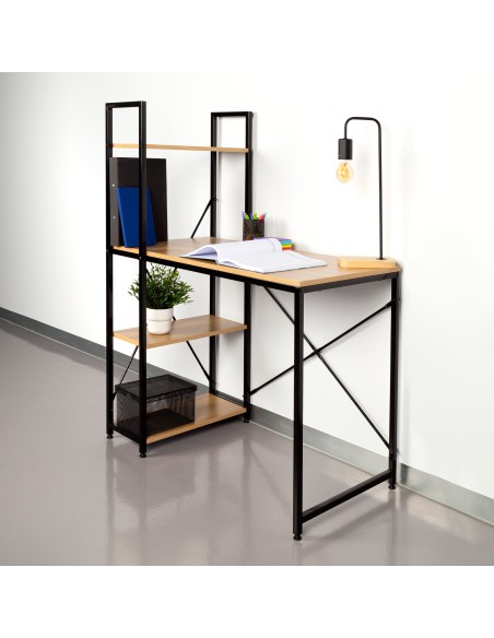 Max Home Escrita com prateleiras de madeira e aço 100x52x120 cm