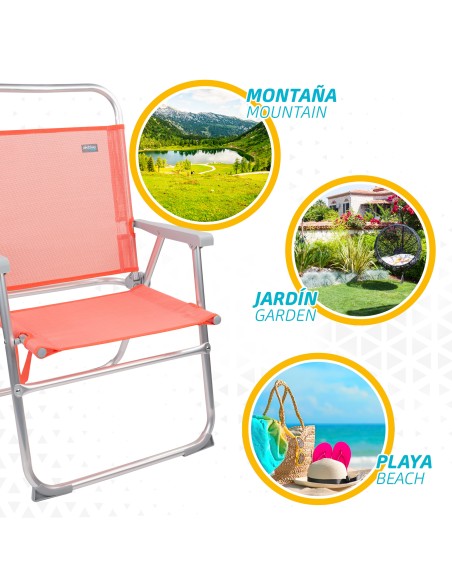 Cadeira de praia alta fixa 48x50x88 cm coral