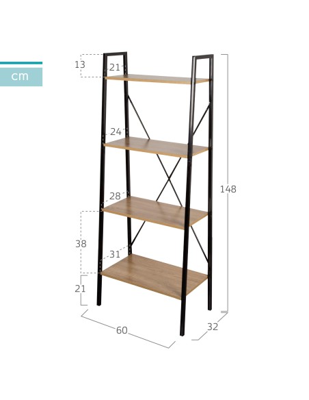 Max Home Estantes de madeira em escada 4 prateleiras 60x32x148 cm
