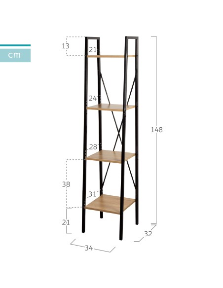 Max Home Estantes de madeira em escada 4 prateleiras 34x32x148 cm