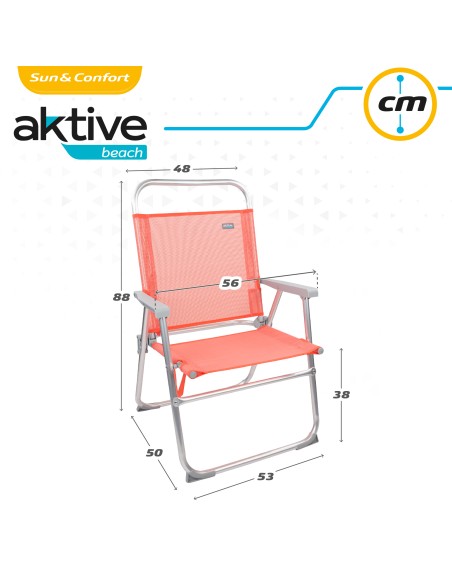 Cadeira de praia alta fixa 48x50x88 cm coral