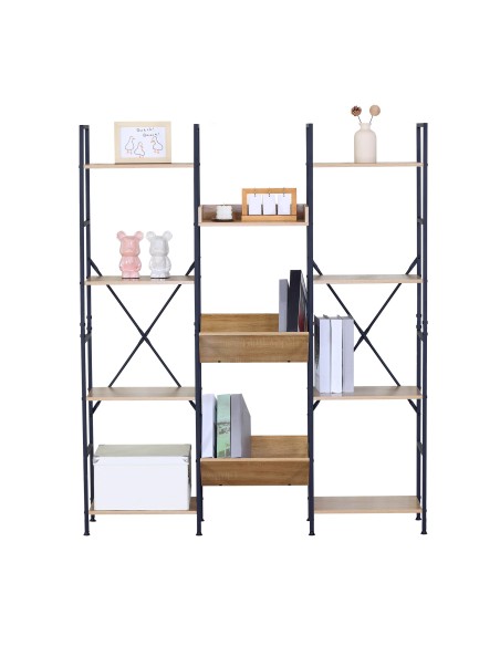 Max Home Estante de madeira e aço 11 prateleiras 125x27x150 cm