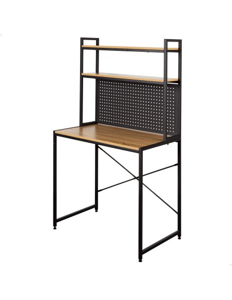 Max Home Secretária com prateleiras e tampo perfurado em madeira e aço 85x50x148 cm