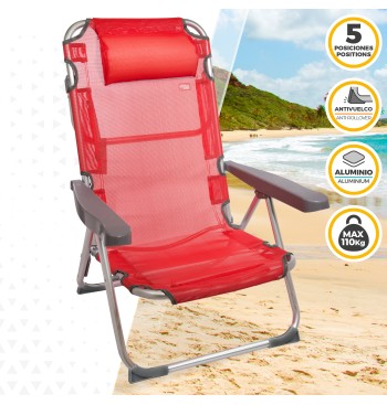 Cadeira de praia baixa multiposições 48x60x90 cm vermelha... 2