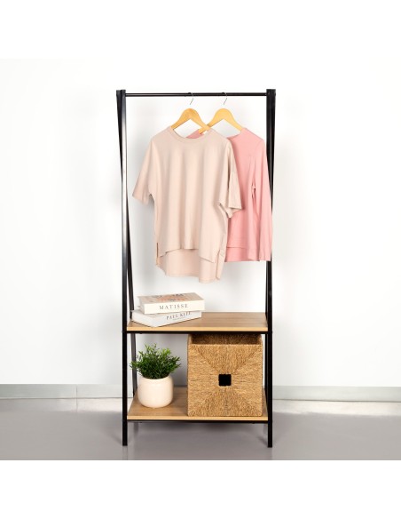 Max Home Roupa burro madeira e aço 2 prateleiras 64x40x150 cm