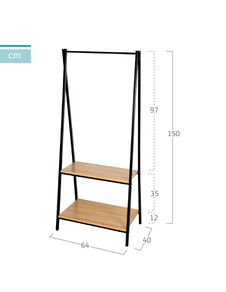 Max Home Roupa burro madeira e aço 2 prateleiras 64x40x150 cm