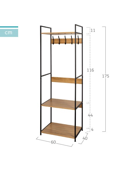 Max Home Sapateira de madeira e aço com 3 prateleiras 60x40x175 cm