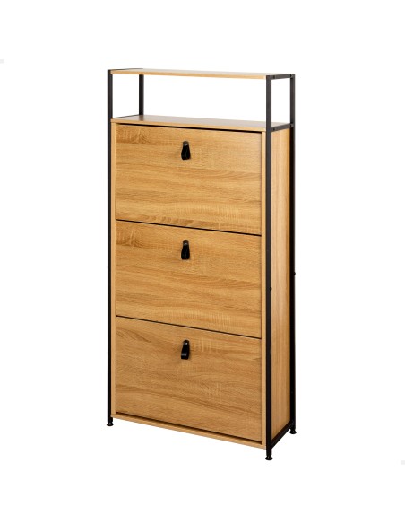 Max Home Sapateira de corredor em madeira e aço com 3 gavetas 60x24x132 cm