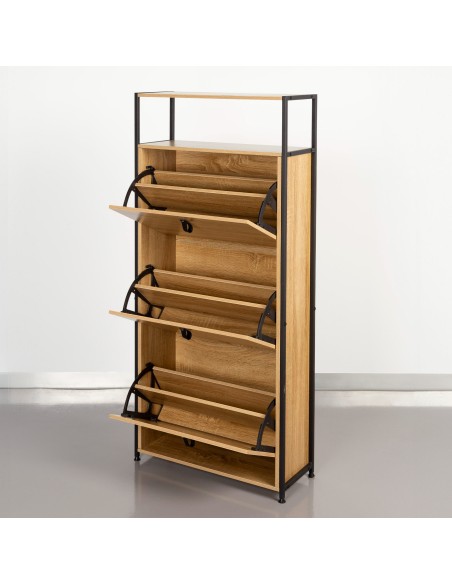 Max Home Sapateira de corredor em madeira e aço com 3 gavetas 60x24x132 cm