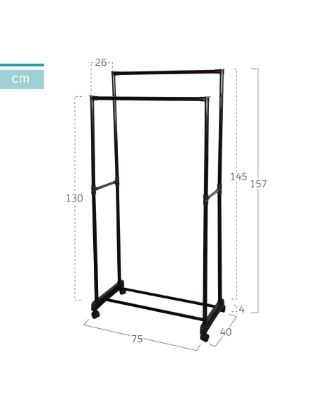 Max Home Burro de roupa altura dupla com sapateira e rodas 75x40x157 cm
