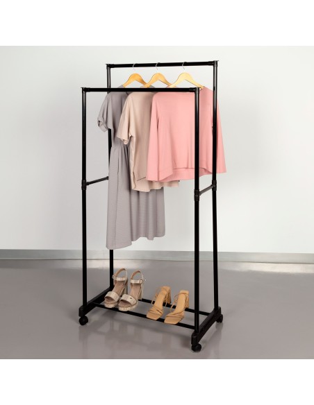 Max Home Burro de roupa altura dupla com sapateira e rodas 75x40x157 cm