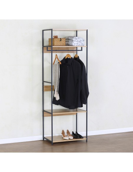 Max Home Armario abierto madera y acero 4 estantes 60x40x175 cm