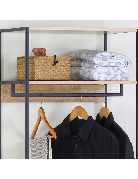 Max Home Armario abierto madera y acero 4 estantes 60x40x175 cm