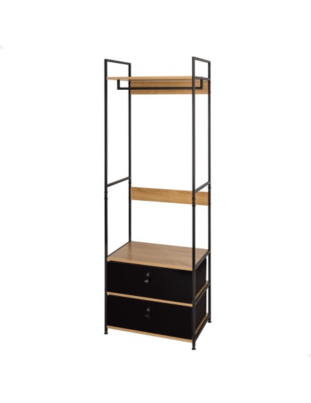 Max Home Armario abierto madera y acero 2 cajones de tela 60x40x175 cm