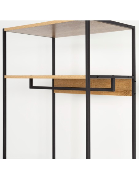 Max Home Armario abierto madera y acero 2 cajones de tela 60x40x175 cm