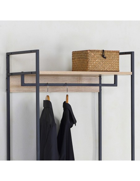 Max Home Armario abierto madera y acero 2 cajones de tela 60x40x175 cm