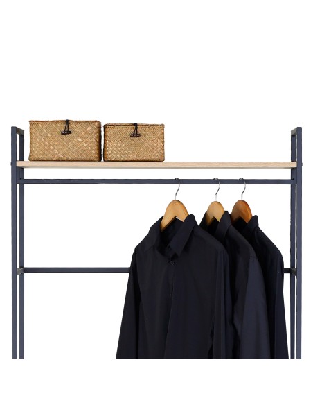 Max Home Armário aberto em madeira e aço 2 prateleiras 83x39x167 cm