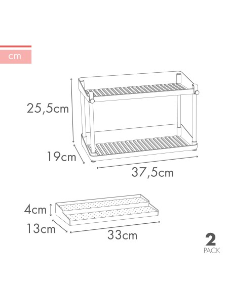 Max Home Pack 2 prateleiras para especiarias de altura dupla com tabuleiro extraível