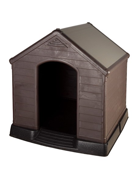 Casinha de cachorro de resina marrom Curver com piso elevado e sistema de ventilação 95x99x99 cm