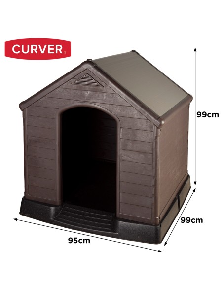 Casinha de cachorro de resina marrom Curver com piso elevado e sistema de ventilação 95x99x99 cm
