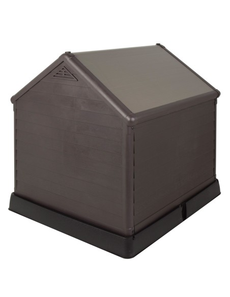 Casinha de cachorro de resina marrom Curver com piso elevado e sistema de ventilação 95x99x99 cm