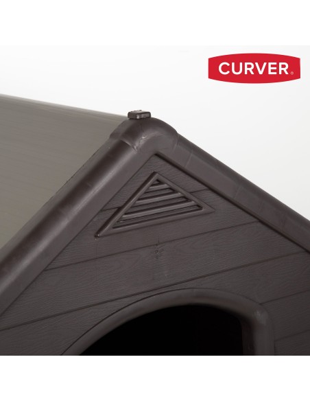 Casinha de cachorro de resina marrom Curver com piso elevado e sistema de ventilação 95x99x99 cm