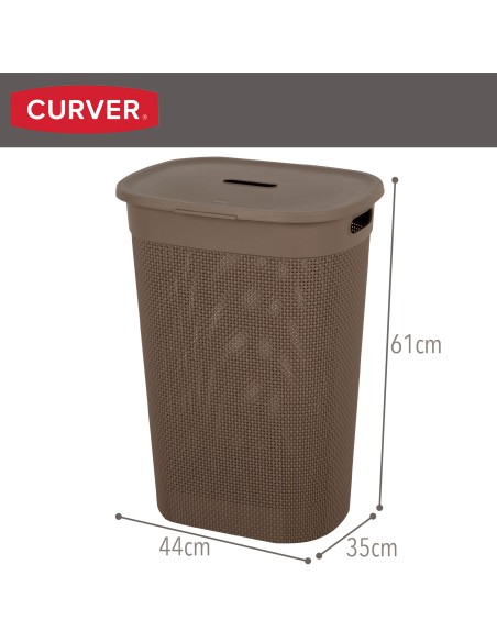Curver Cesto para roupa suja Filo 55L castanho com tampa