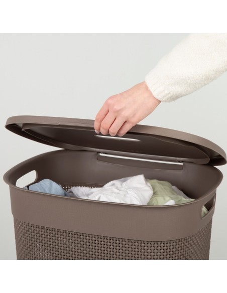 Curver Cesto para roupa suja Filo 55L castanho com tampa