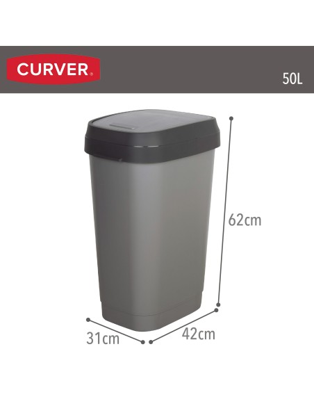 Curver Caixote do lixo com tampa basculante Dual Swing 50L cinzento