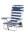 Cadeira de praia baixa XL multiposições 50x45x76 cm com listras náuticas, com bolso e almofada