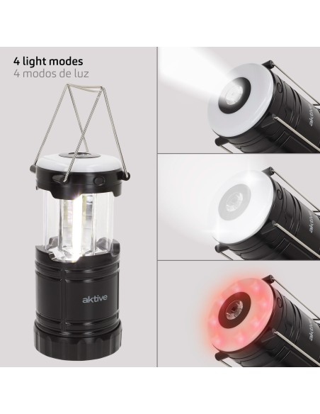 Luz de campismo LED 4 em 1 a pilhas 270 lúmens com gancho