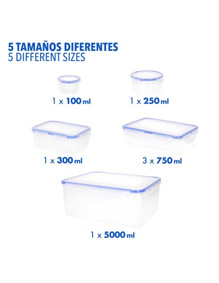 Max Home Pack 7 recipientes de plástico herméticos de 0,1 a 5L