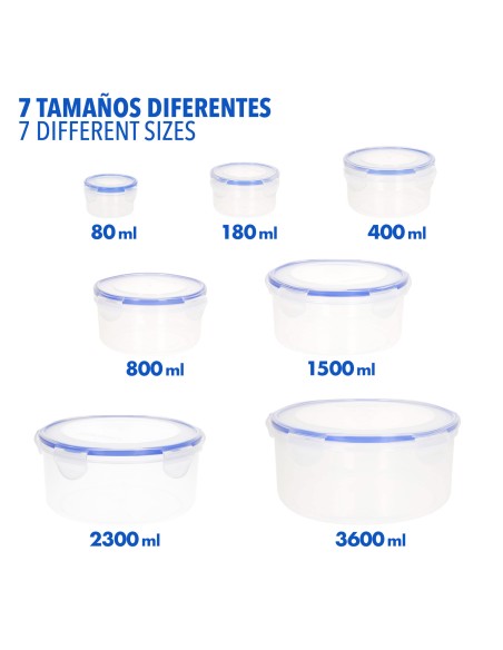 Max Home Pack 7 recipientes de plástico herméticos de 0,08 a 3,6L
