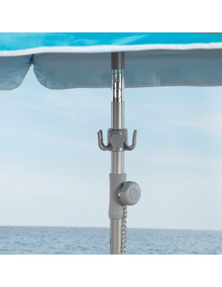 Guarda-chuva de praia à prova de vento 8 varetas 210 cm azul com mesa