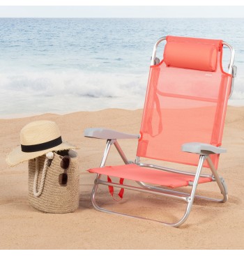 Cadeira de praia baixa multiposições 47x49x82 cm coral 2