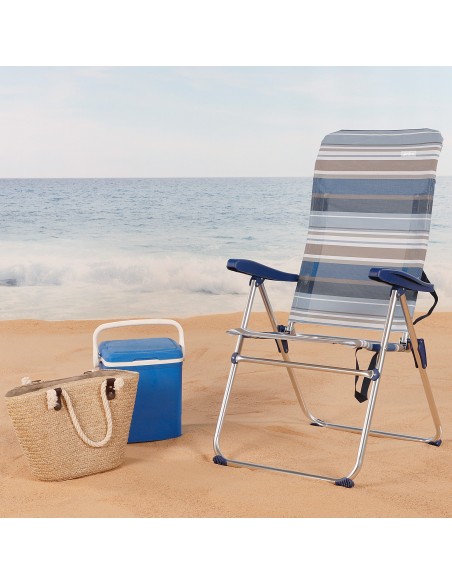 Cadeira de praia alta com múltiplas posições, 47x67x110 cm, listrada