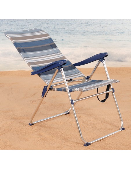 Cadeira de praia alta com múltiplas posições, 47x67x110 cm, listrada