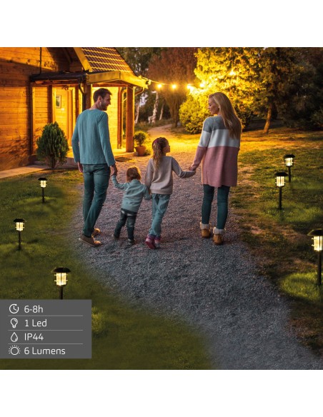 Conjunto de 2 balizas solares LED com luz quente 6 lúmens IP44