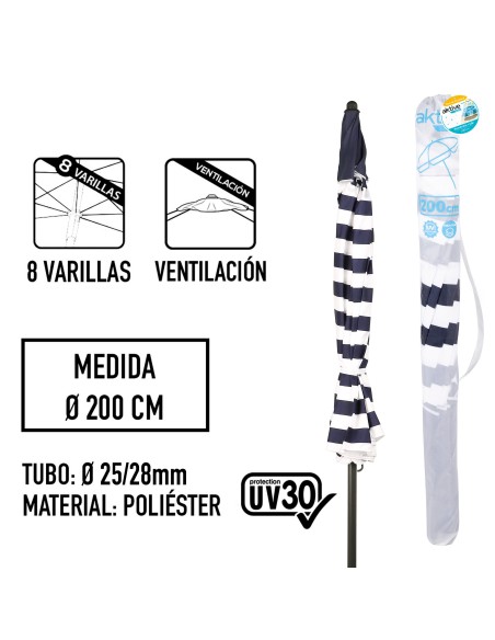 Guarda-sol de praia 8 varas 200 cm guarda-sol com riscas de marinheiro