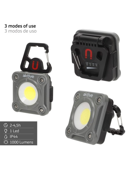 Projetor LED portátil de 1000 lúmens com clip, base magnética e USB