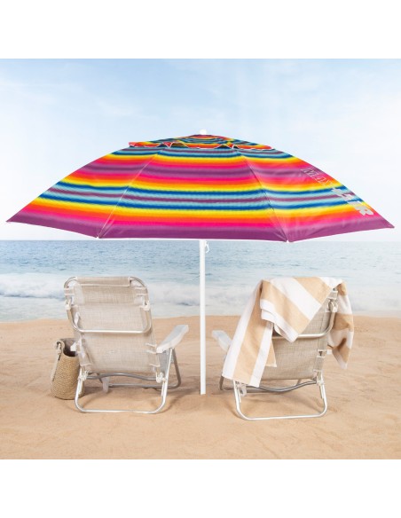 Chapéu de praia corta-vento 8 varas 240 cm riscas multicoloridas